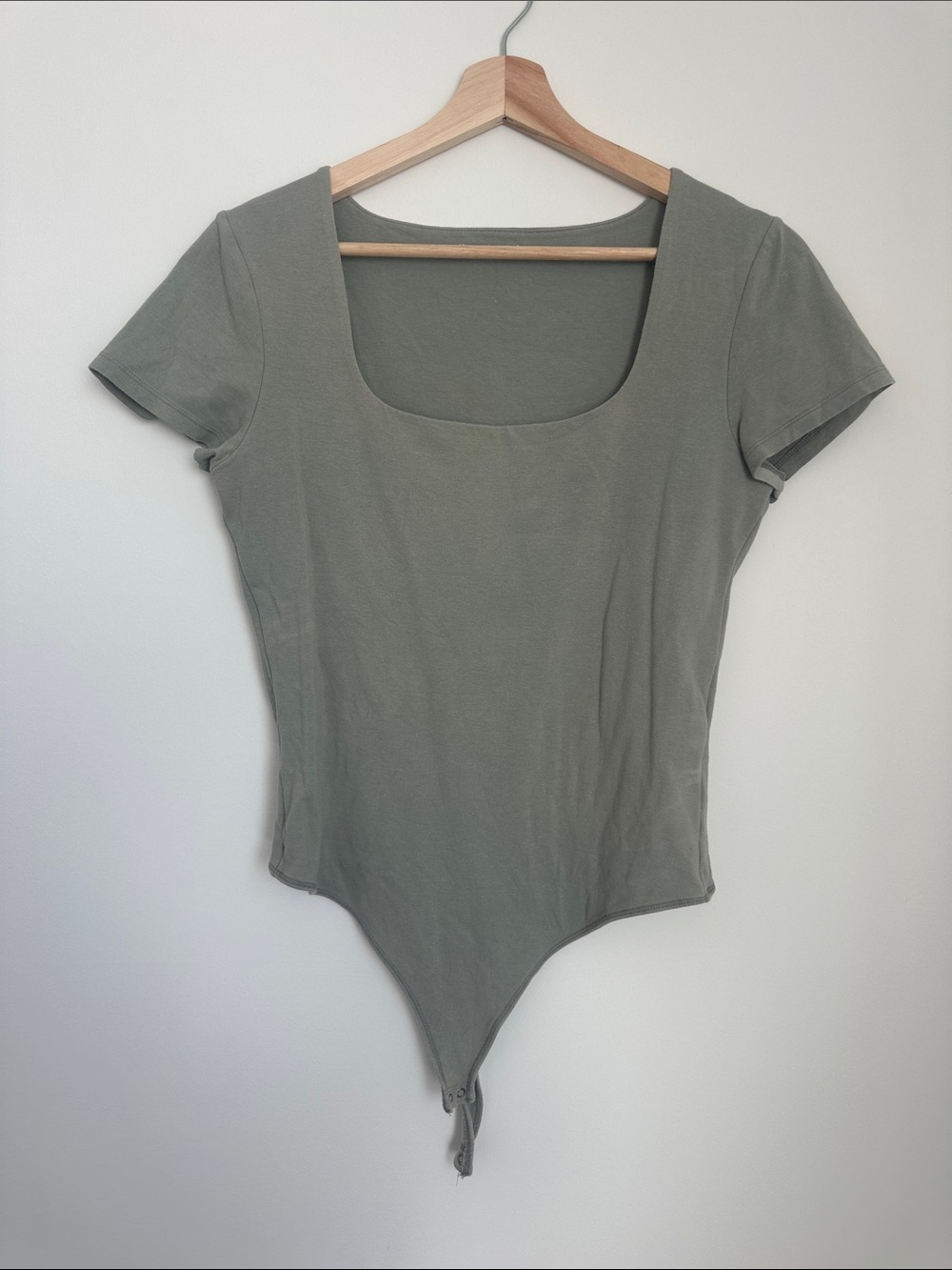 Abercrombie & Fitch Olive Square Neck Short Sleeve Bodysuit
